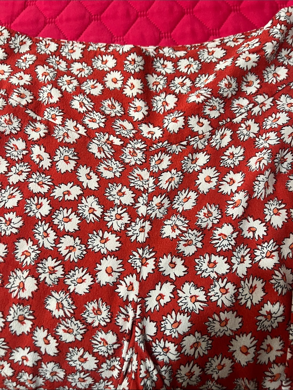 Anthropologie Burnt Coral Floral Flare Pants with White Daisy Motif - Picture 5 of 10